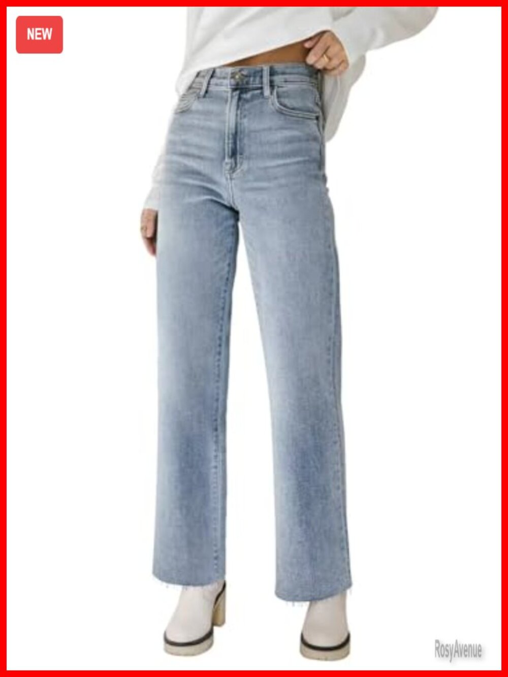 High Waisted Straight Leg Jeans Frayed Raw Hem